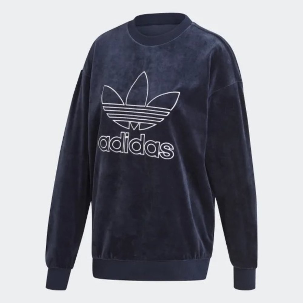 Adidas Velvet Sweatshirt - Navy/Blue - Size L - Wo